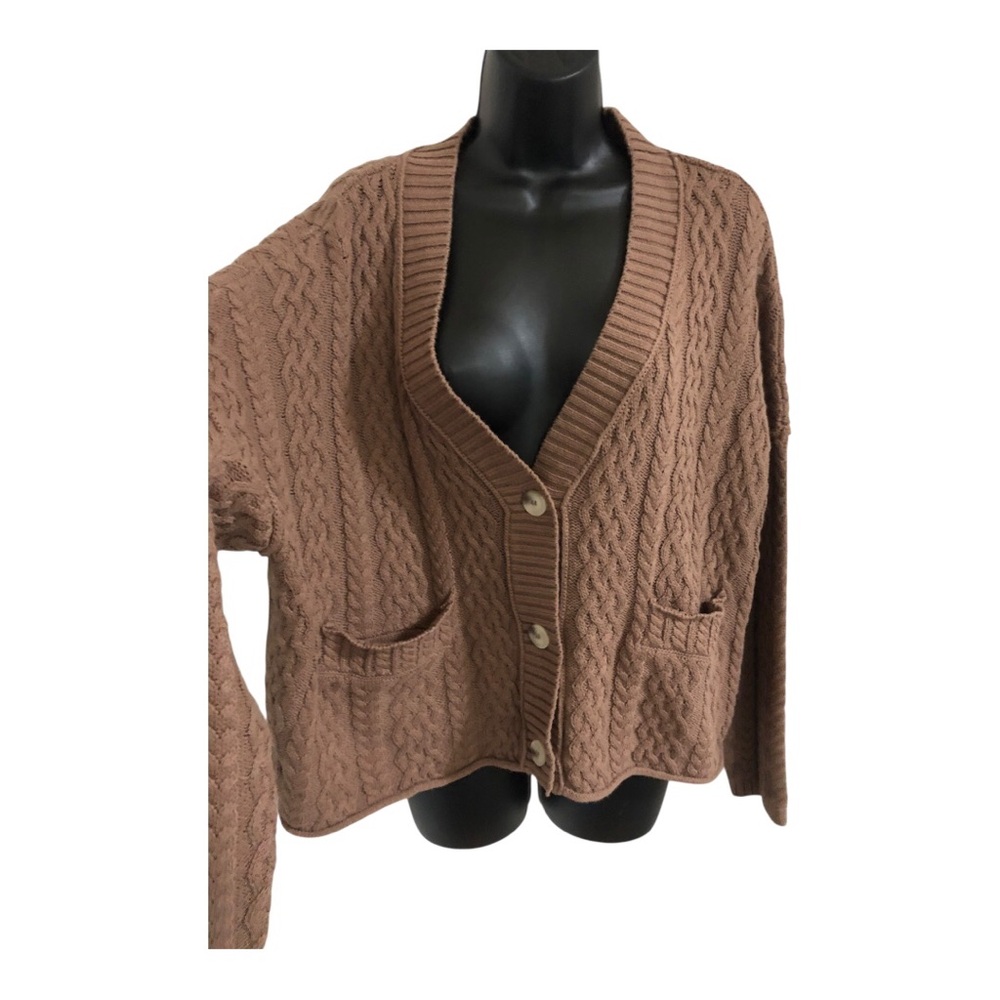 Jessica Simpson brown‎ cable knit chunky grandpa style cardigan size XL new
